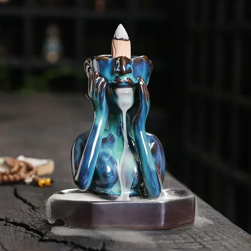 1pc, Pretty Woman Ceramic Handicrafts Home Decorate Backflow Incense Burner Incense Censer (Without Incense)