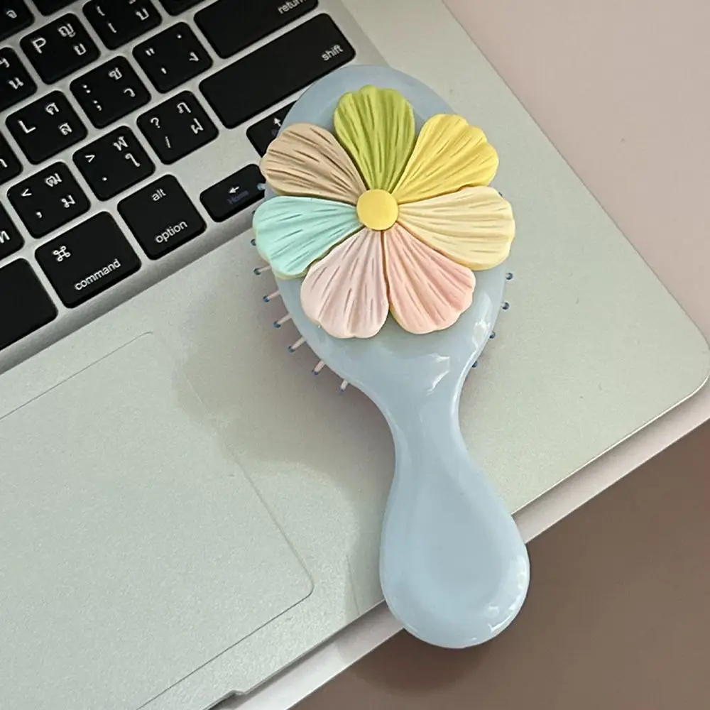 Portable Cake Flower Air Bag Comb Massage Comb Pocket Mirror 2 in 1 Comb Mirror Set Hair Brush Girl Heart Foldable Mirror Comb