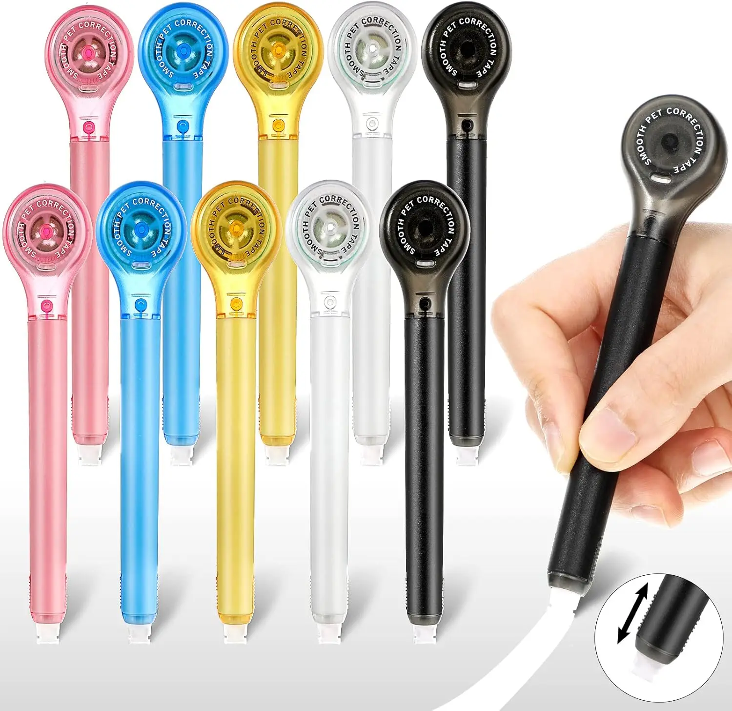 10 Pack Correction Tape Pen Correctional Ink Tape Push Pull Protective Easy to Use Applicator for School Office Supplies