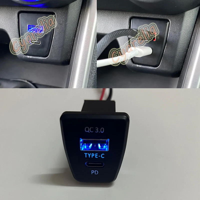 Caricabatteria da auto a luce rossa blu TYPE-C PD QC3.0 adattatore interfaccia scatola fusibili interfaccia USB per Toyota RAV4 Rav4 5th XA50 2019