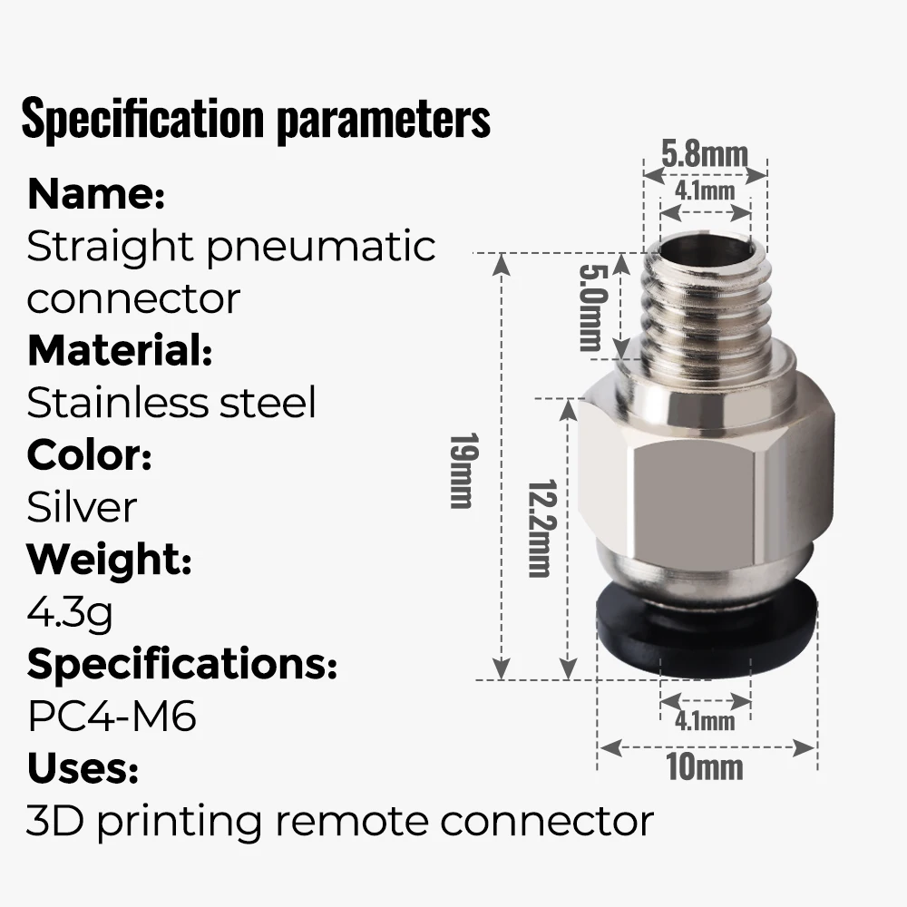 Tree Tribe G1/8 Pneumatic Connector Suitable for 3D Printer 4MM Bowden PTFE Tube PC4 Compatible BMCU DIY Multi-Color Extruder