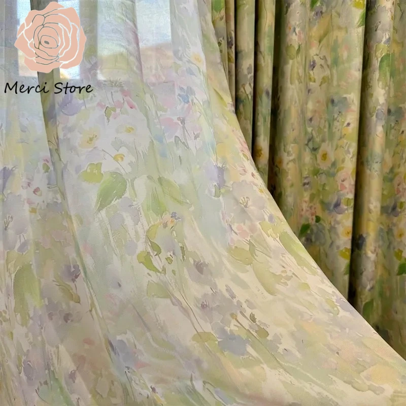 Garden Green Blackout Sunscreen Forest Pastoral Monet Curtains for Living Room Bedroom Balcony Custom Thermal Insulated Ready