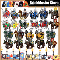 MOC Medieval Military Castle Knight War Horse Weapons Flag Building Blocks Army Warrior Cavalry Sword Shield DIY Bricks Toy Gift