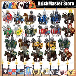 MOC Medieval Military Castle Knight War Horse Weapons Flag Building Blocks Army Warrior Cavalry Sword Shield DIY Bricks Toy Gift