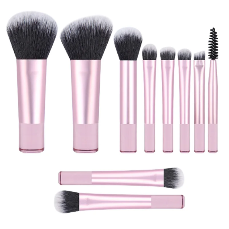 Cute Transparent Short Handle Portable Loose Powder Blush Brush 10pcs Mini Makeup Brush Set