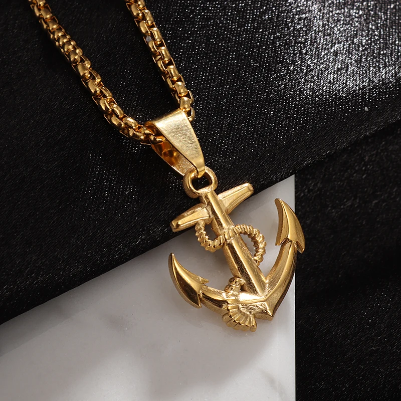 Creative Retro Pirates of The Caribbean Sailor Anchor Pendant Stainless Steel Necklace Men Women Trendy Hip Hop Street Jewelry