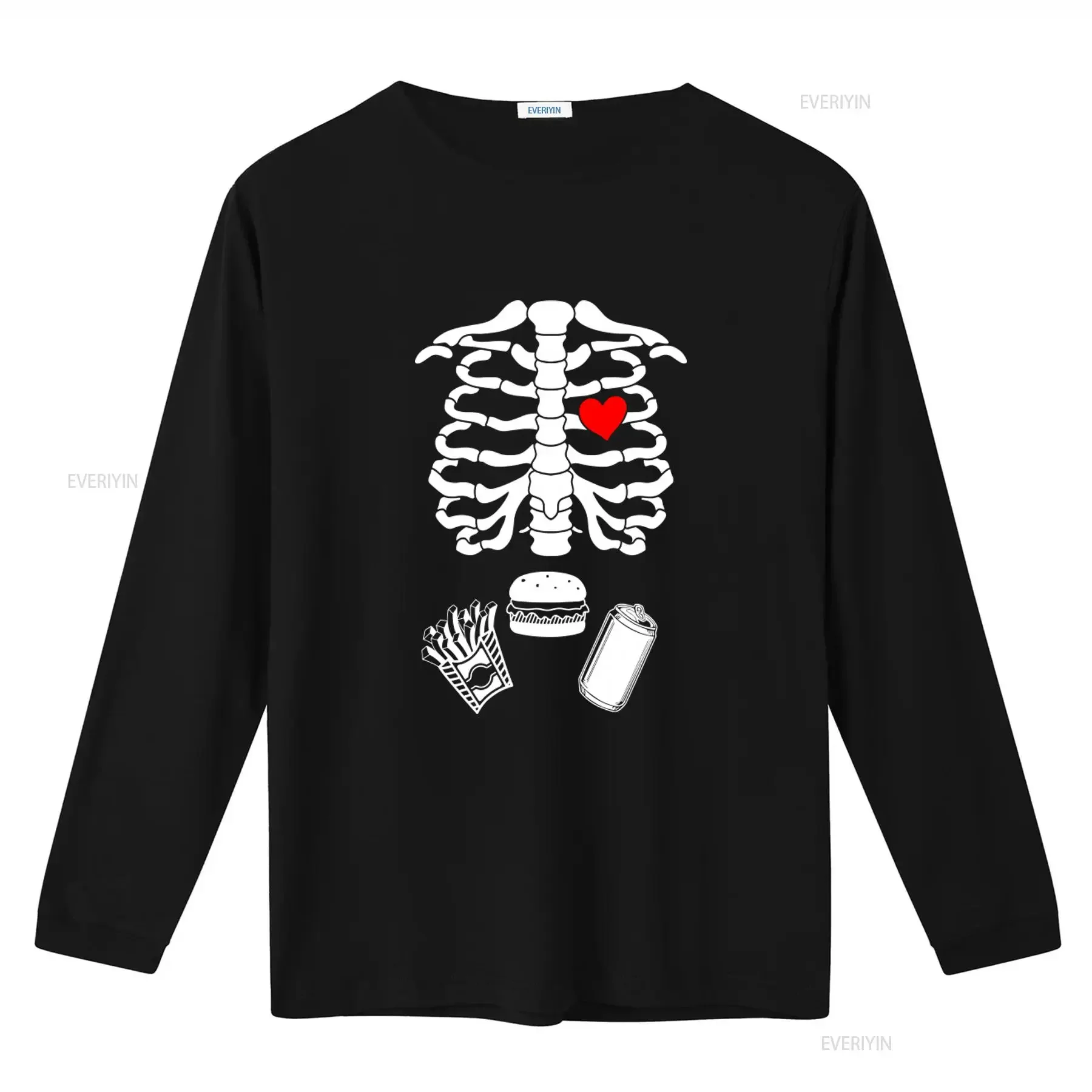 Men's Halloween Skeleton T Shirt Ribcage Bones Heart Funny Burger Fries Soda Costume vintage Washed Top For Everyday Wear