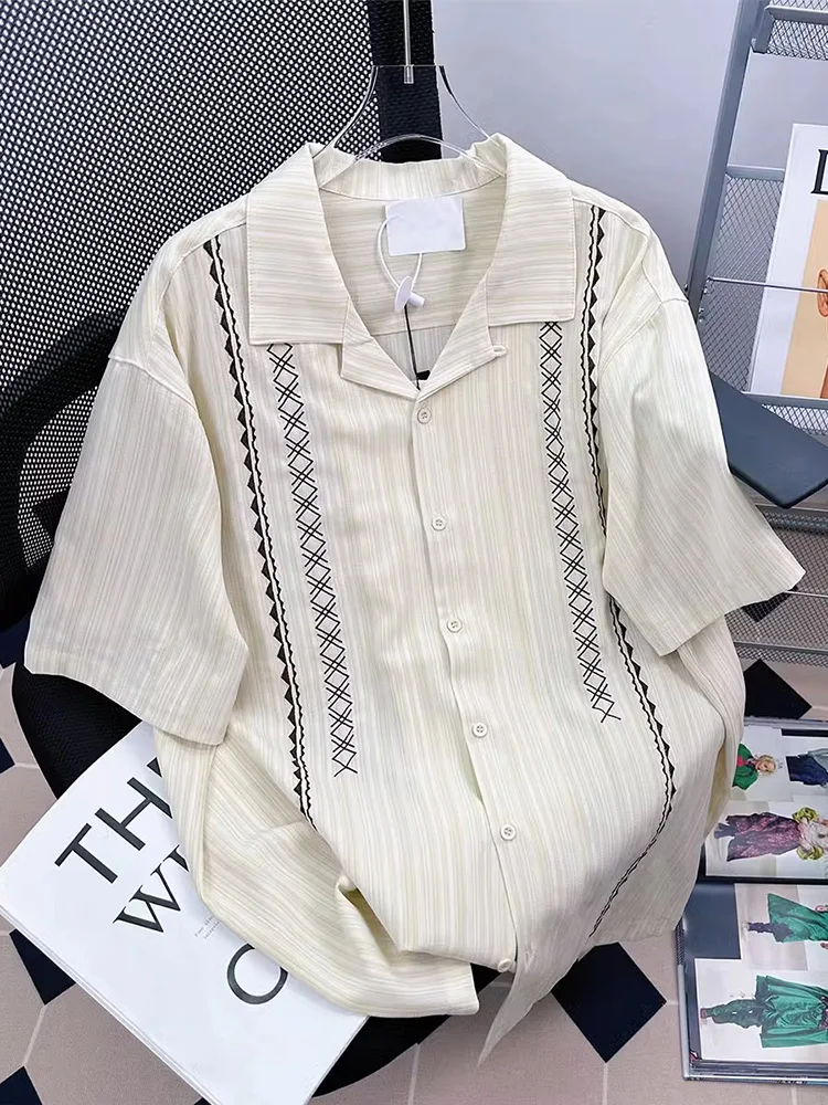 

Retro Design Slim Fit ort Sve irt Men Women Summer High End Faionable Versatile Thin Cotton Ne irt