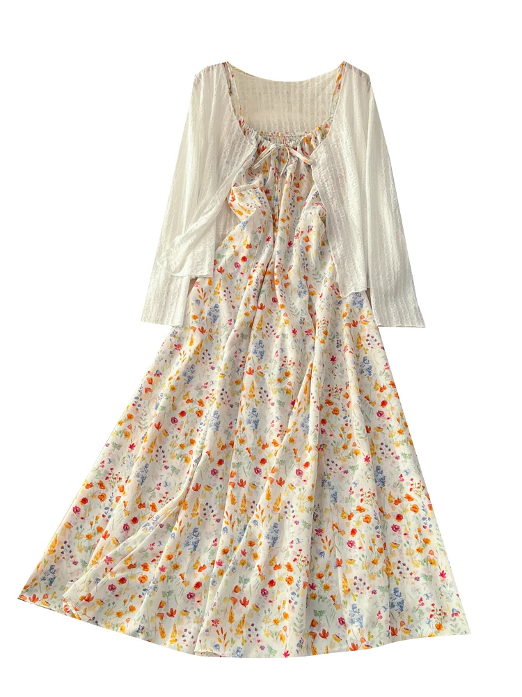 Sweet Sle Floral Print Knitted Dr Slim Fit High Waist A-Line Skirt Thin Outerwear Jaet Set Ci Commute Summer Wear