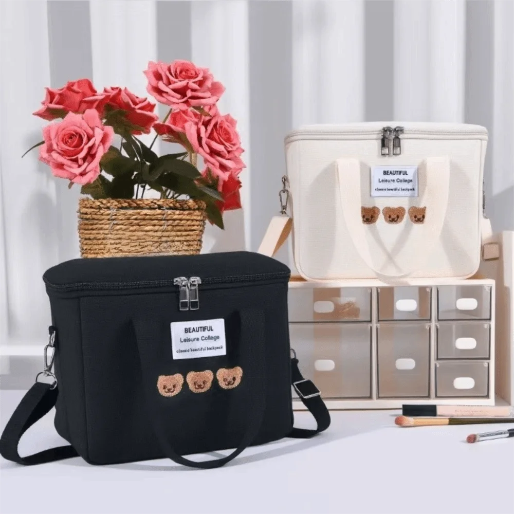 

Модная парусиновая сумка для мамы с мультяшным медведем, органайзер для детских подгузников, большая вместительная контейнер для пикника и ужина, сумка на одно плечо, уличная сумка