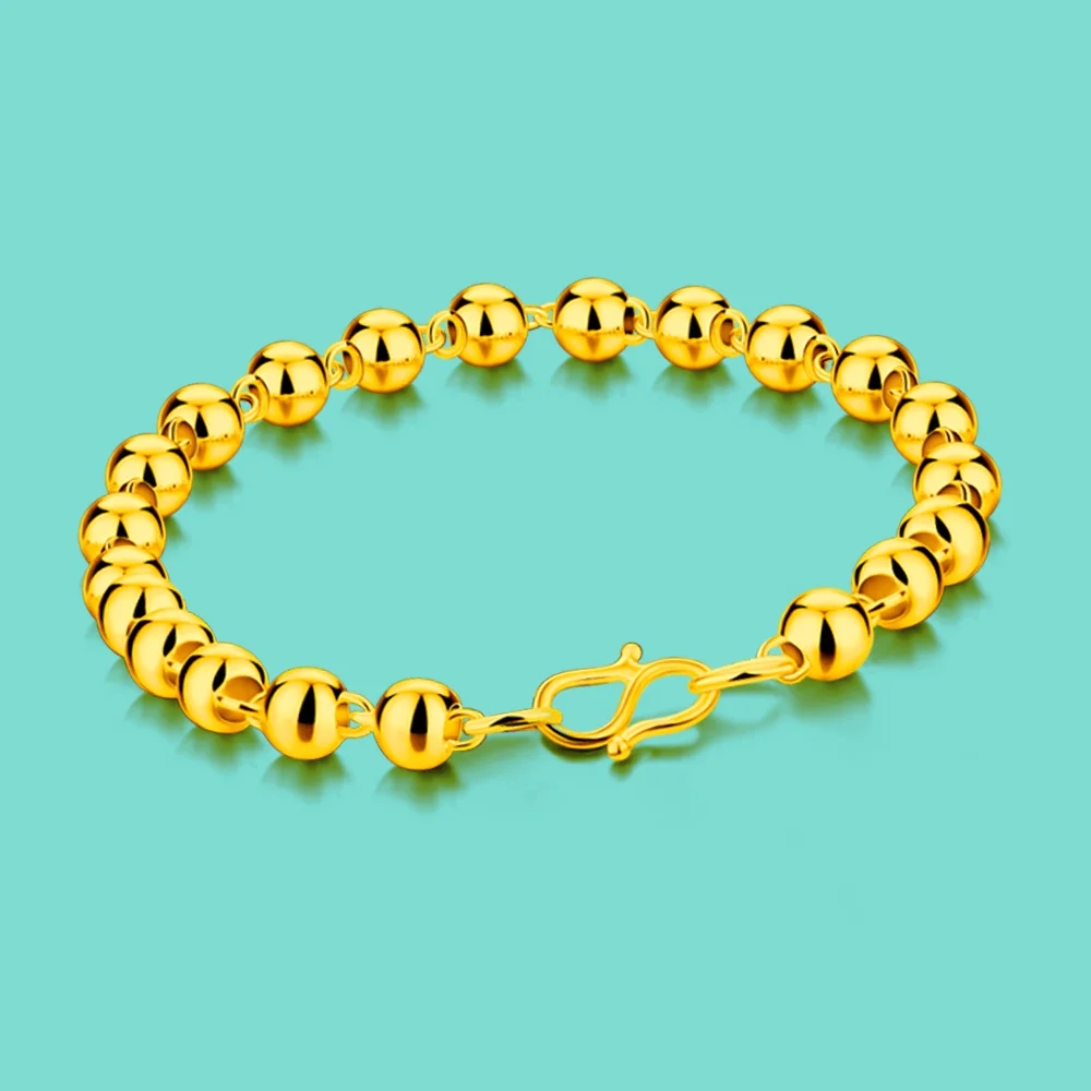 

Classic Geometric Gold Beads Chain Jewelry Bracelet Women's 925 Silver Bracelet Hand Classic Style Link Bead Chain Party Gift