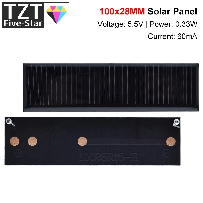 TZT Polycrystalline Solar Panel 5.5V 60mA 0.33W Portable Mini Solar Cells for DIY Solar Charger Sun Power Module 100*28mm