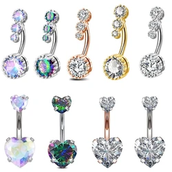 Surgical Steel Ab Crystal Belly Button Rings Zircon Heart Navel Piercing Reverse Cute Belly Button Piercing Sexy Navel Ring