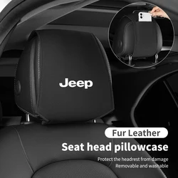 Car Logo Headrest Cover Leather Storage Neck Pillow Case Accessories For Jeep Renegade Compass Grand-Cherokee Wrangler-JK