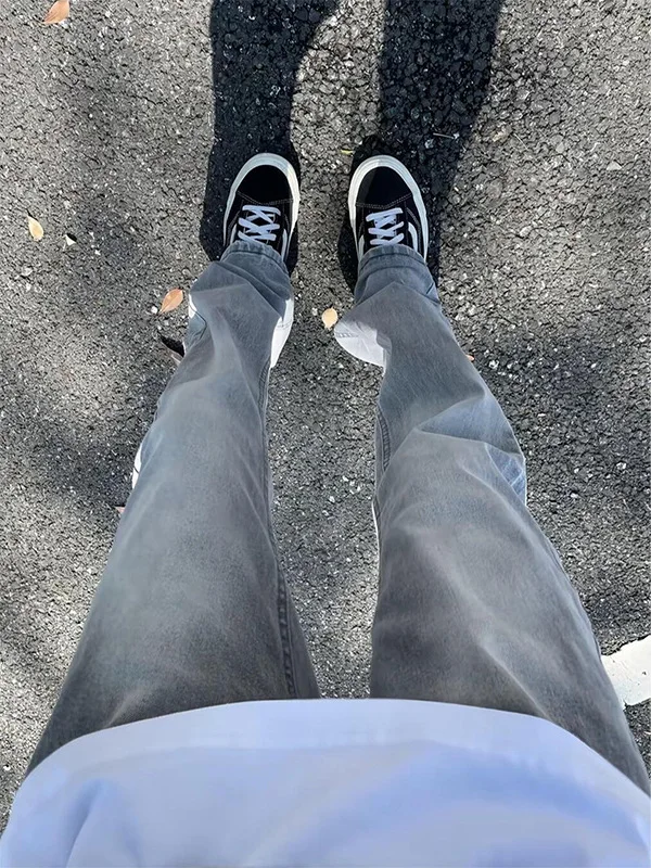

Cleanfit Smoke Grey Men's Jeans Straight Leg Bell Bottoms American Style High Street Autumn Fashion Slim Fit Casual Jeans