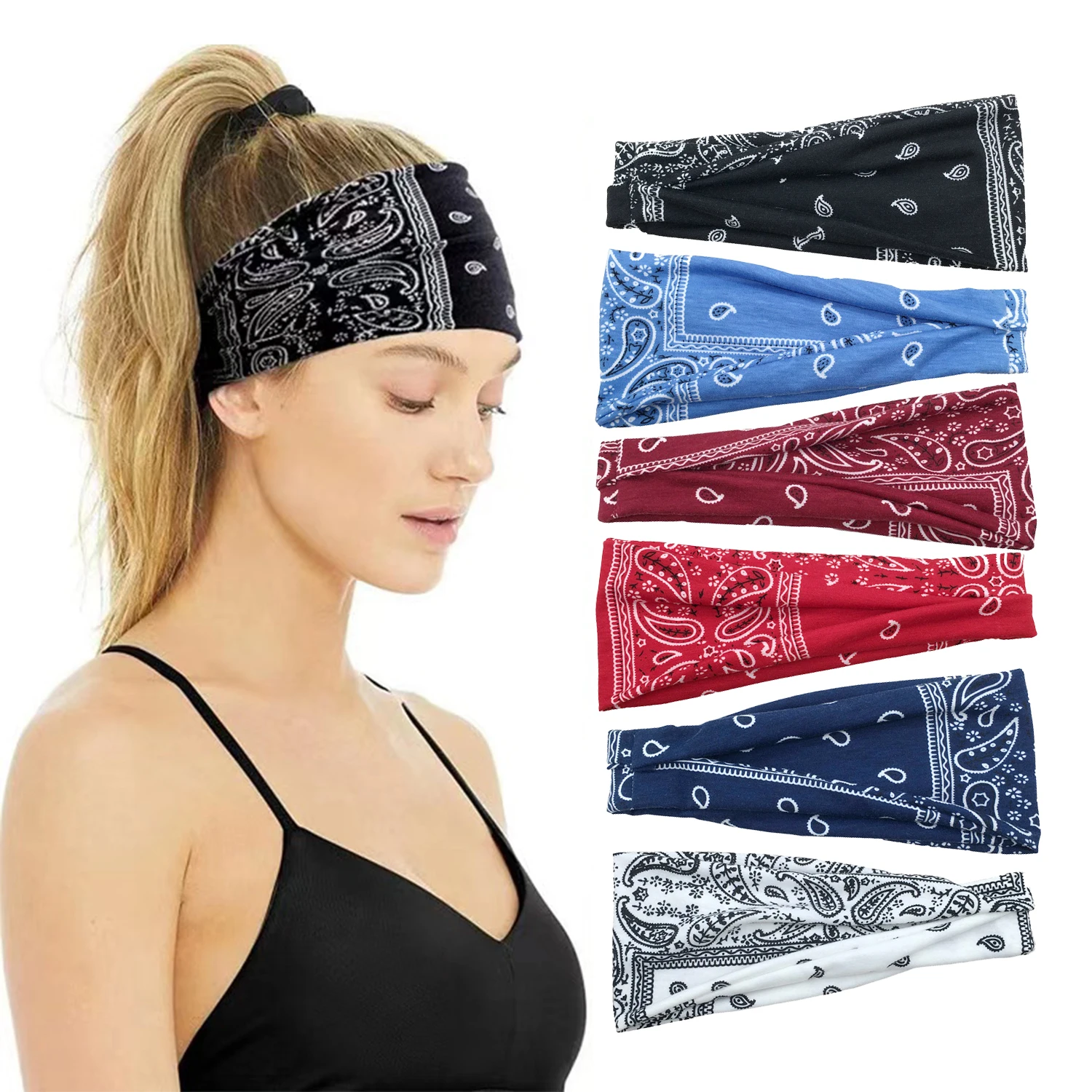 Boho Headbands Paisley Hair Bands Knoted Turban Headband Stretch Twist Head Wraps Stripe Cloth Head Bands for Women and Girls