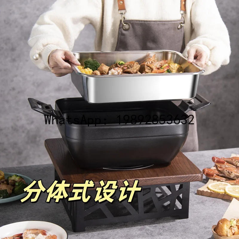 Xl buffet stove heat preservation pot stainless steel plug-in lid breakfast hotel restaurant canteen commercial rectangular 3
