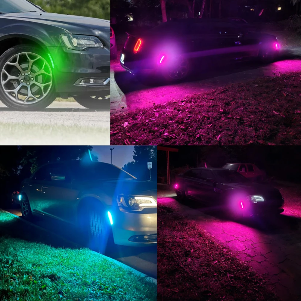 

16Color Flashing LED Front Rear Bumper Side Marker Light for Chrysler 300 2015-2023 Smoked Lens Multi-color Indicator