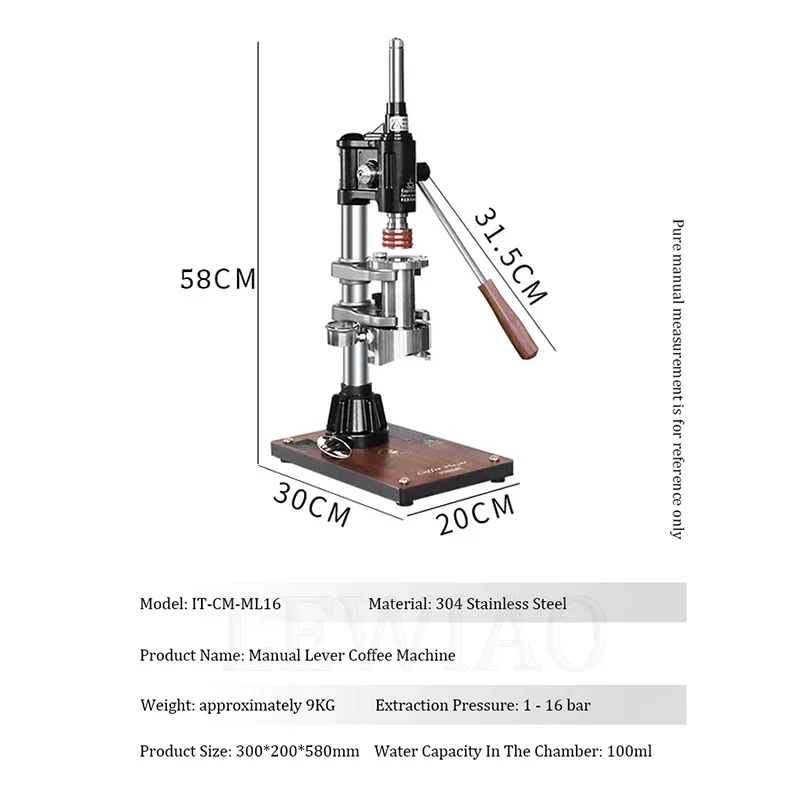 Hand-Pressed Coffee Machine Manual Espresso Commercial Home Extraction Variable Pressure Lever Coffee Maker