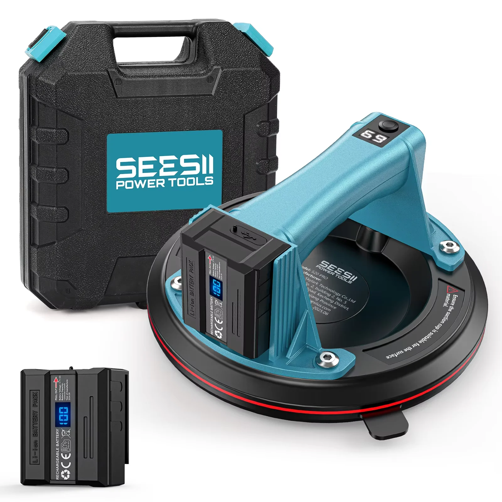 SEESII S20 Pro Electric Vacuum Suction Cups 272KG 600 LBS Digital Display Ceramic Glass 8