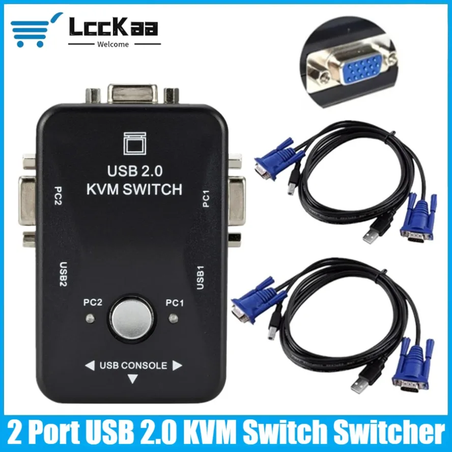 

USB 2.0 KVM Switch Switcher 2 Port VGA SVGA Switch Box USB KVM Mouse Switcher Keyboard 1920*1440 Vga Splitter Box Sharing Switch