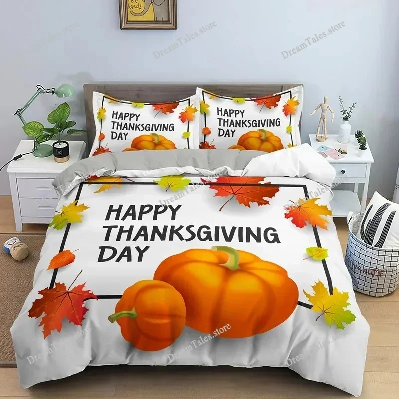 Autumn Thanksgiving Day Pumpkin Turkey Bedding Set Boys Girls Twin Queen Size Duvet Cover Pillowcase Bed Kids Adult Luxury Gift7