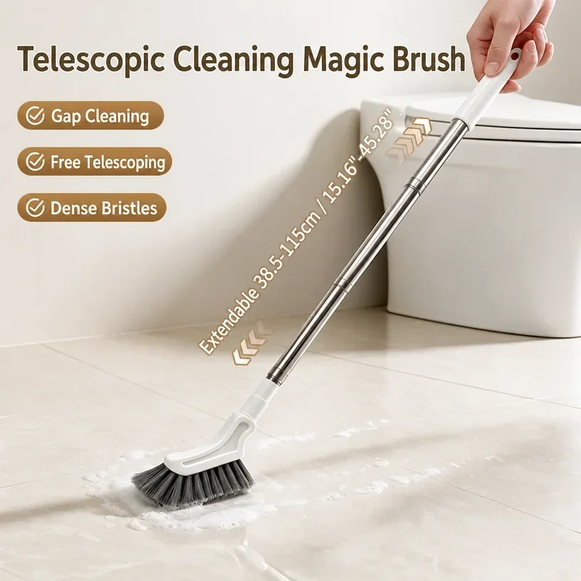 Telescopic Cleaning Magic Brush Long Handle Narrow Gap Scrubber for Window Tracks Tile Grout Bathroom Kitchen