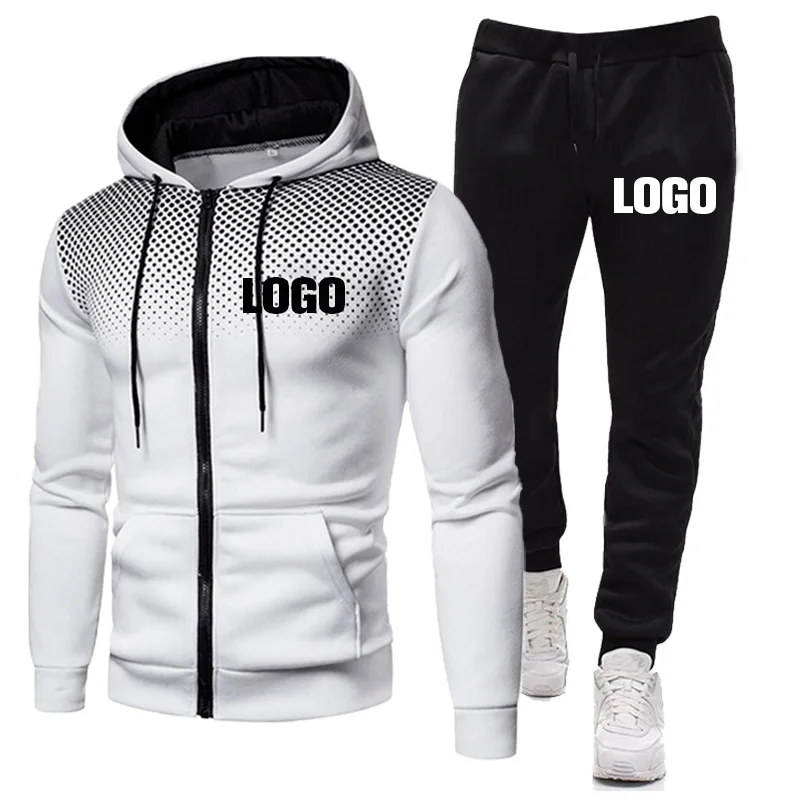 Men\'s Tracksuit Casual Hooded Jacket + Sweatpant 2 Pieces Set Men Casual Daily Suit Comfortable Outfit Jogging Suits Custom Logo