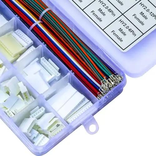 JST-HY 2.0mm Male Female Extension JST Connector Kit and 22AWG   Cables, 2mm 2/3/4/5/6/7/8/9/10/12Pin Male Female (HY-MF)