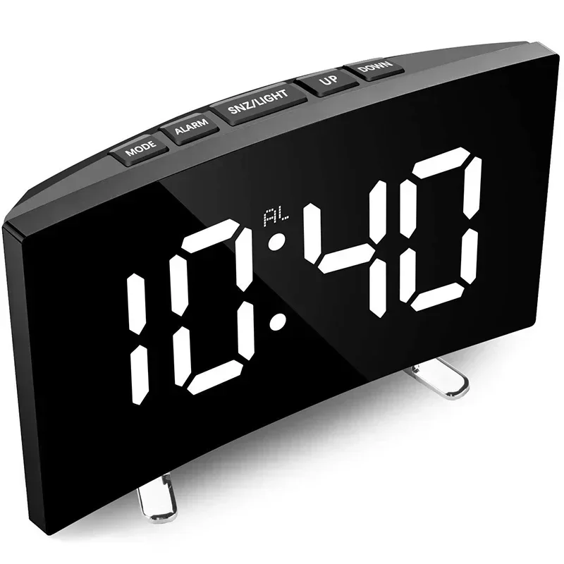 Digital Alarm Clock Curved Mirror LED Digital Clock Creative Digital Alarm Clock Large Screen Desk Decorating Bedroom Decoration