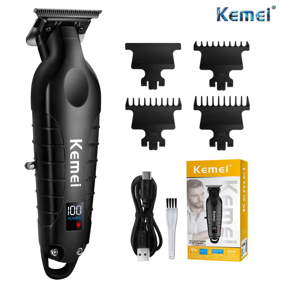 Cortadora de pelo profesional Kemei, cortadora de pelo inalámbrica de 0mm, cortadora de tallado sin huecos, cortadora de peluquero inalámbrica para hombres