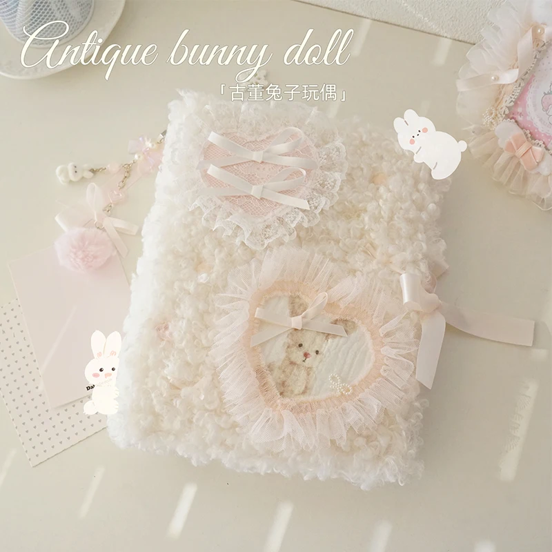 

Cute Plush Bunny A5 Binder, 4-Pocket Trading Card Album with Tie Strap for K-POP Photocards, Polaroid & ID Photo Collection