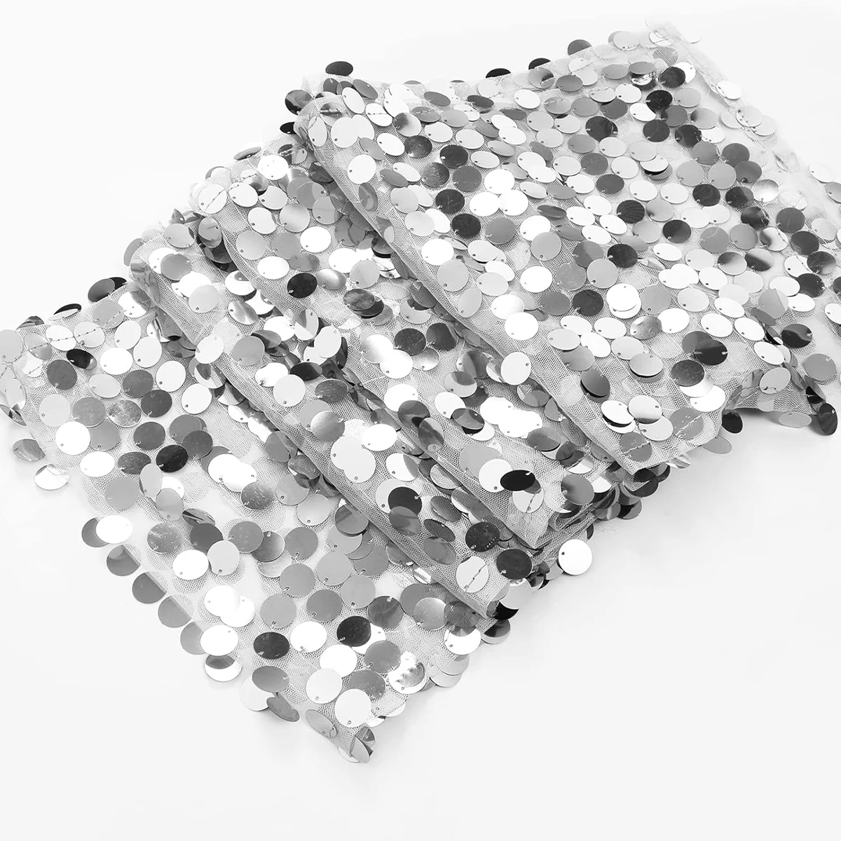108 Inch Silvery Sequin Table Runner, Glitter Big Sequin Rectangle Table Runner for Halloween Christmas Wedding Birthday Party