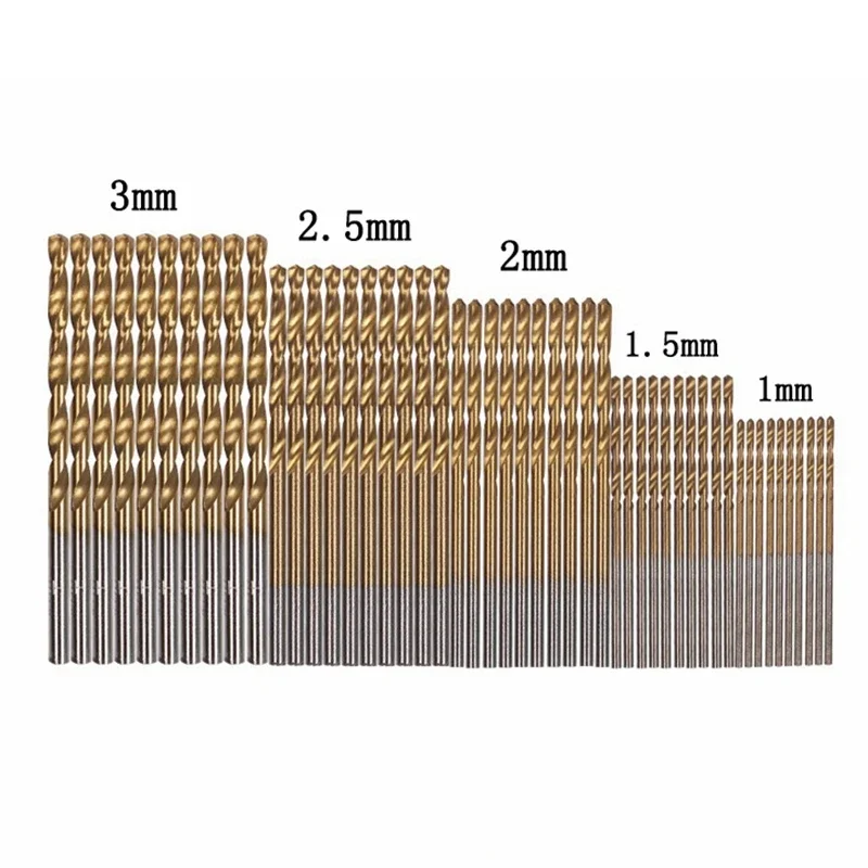 50pcs Titanium Coated Drill Bits Set HSS High Speed Steel Twist Drill Bit Wood Metal Drilling Woodworking Tools 1/1.5/2/2.5/3mm