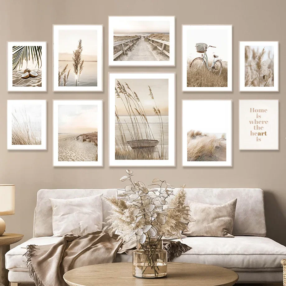 

Boho Beige Nature Reed Grass Lake Bike Beach Nordic Canvas Painting Wall Art Posters And Prints Pictures For Living Room Decor