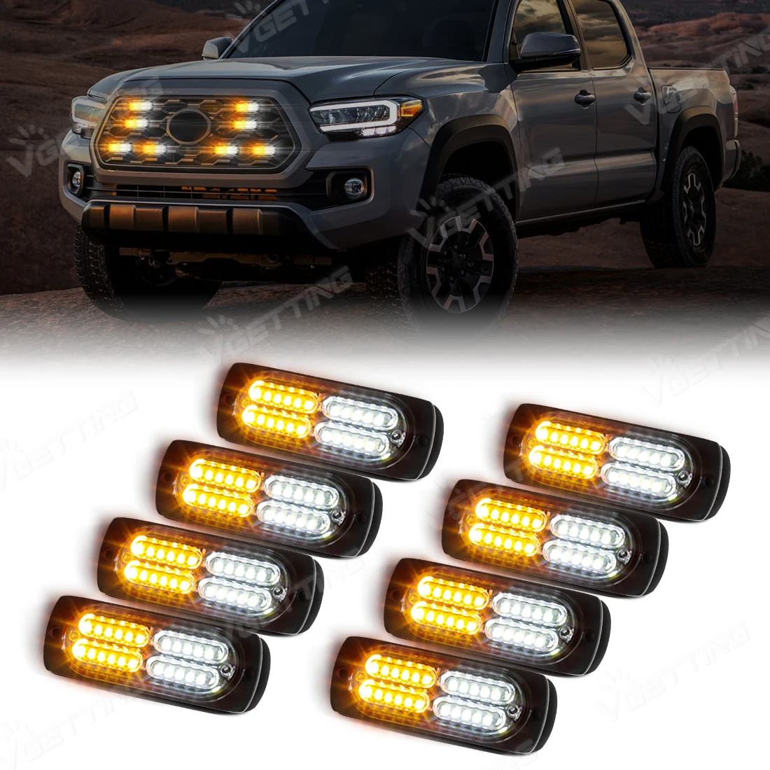 

8PCS 24LED Car Warning Light With Control Panel Grille Strobe Emergency Light For Trucks Vehicles ATV RV Cars Van Yellow White