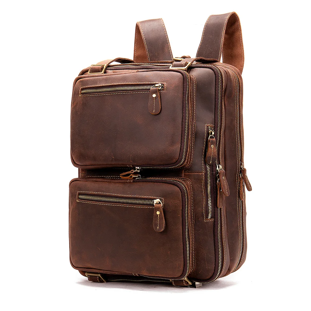 Men Oil Leather Antique Design Business travel Briefcase Laptop Messenger Bag Tote Large capacity multi-pocket Mochila