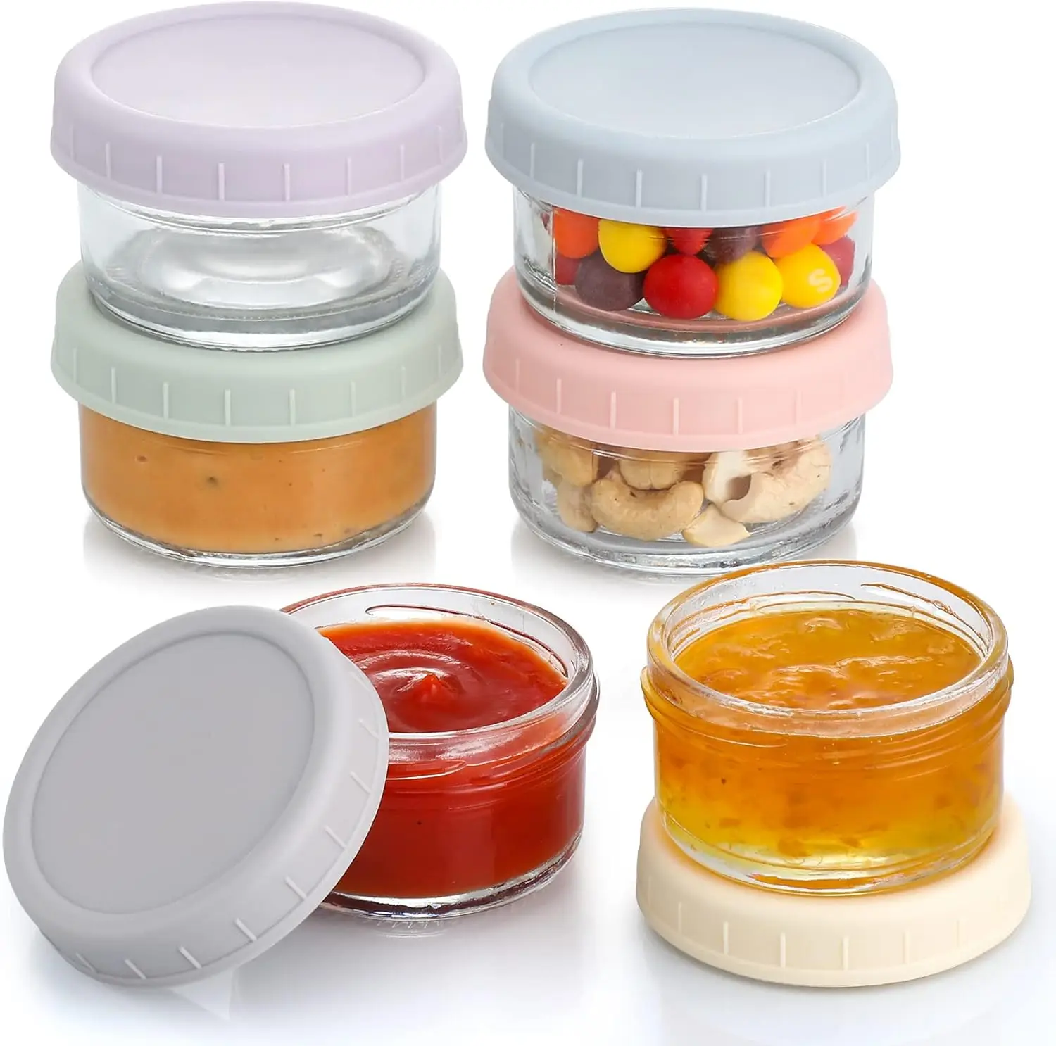 

6-Pack Glass Salad Dressing Containers with Lids, Leakproof Reusable for Lunch Box Travel