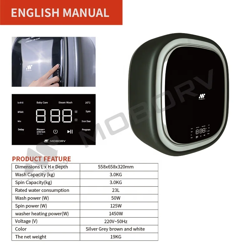 Automatic Mini Front-Load Washing Machine Wall-Mounted RV Appliance Accessory Recreational Vehicles Motorhome Caravan Car