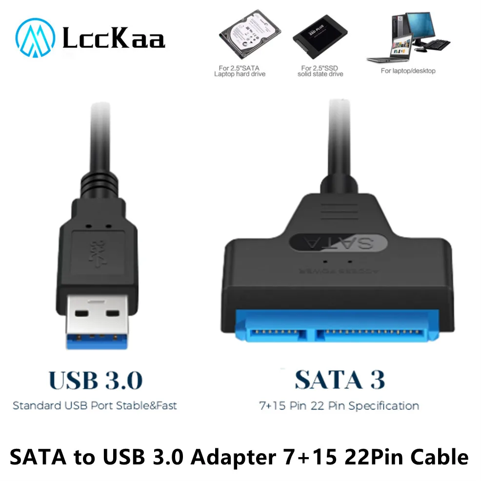 LccKaa SATA Ke USB 3.0 Adaptor USB 3.0 Ke Kabel SATA 6Gbps Transmisi Data Kecepatan Tinggi untuk HDD 2.5 Inci Adaptor SATA Hard Drive