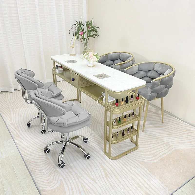 High-end Internet celebrity rotating chair marble manicure table and chair single double