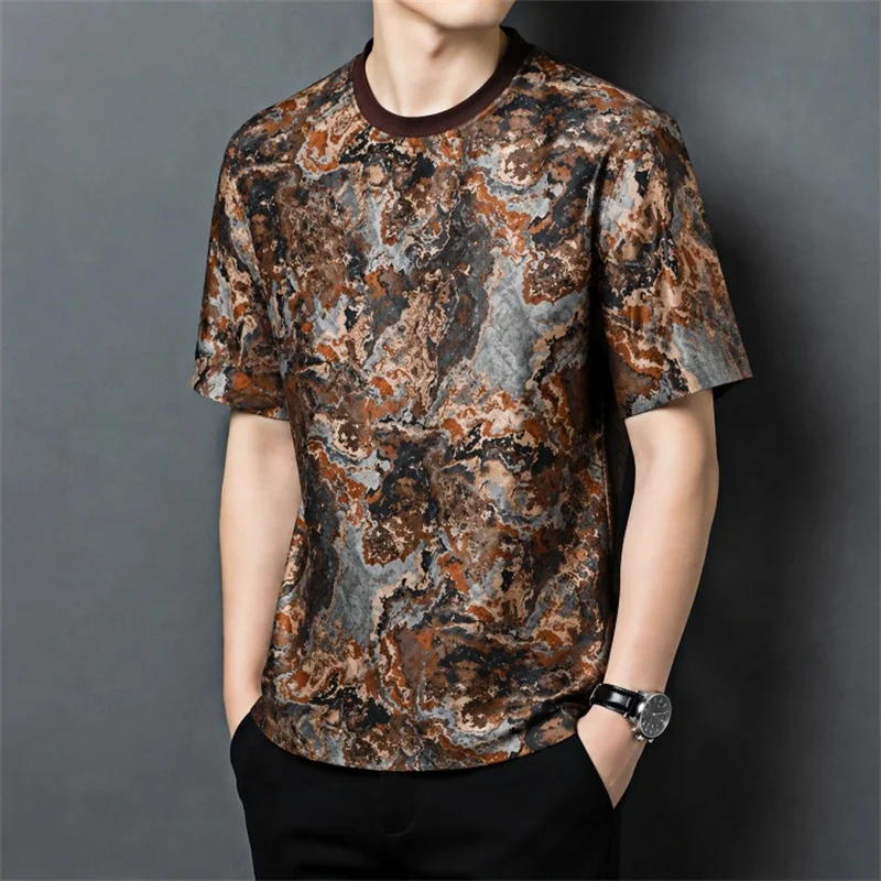 Reversible Expensive Silk 100% T Shirt For Men Short Sleeve Ice Summer Top Quality Lightweight Skin-Friendly Camisetas De Hombre