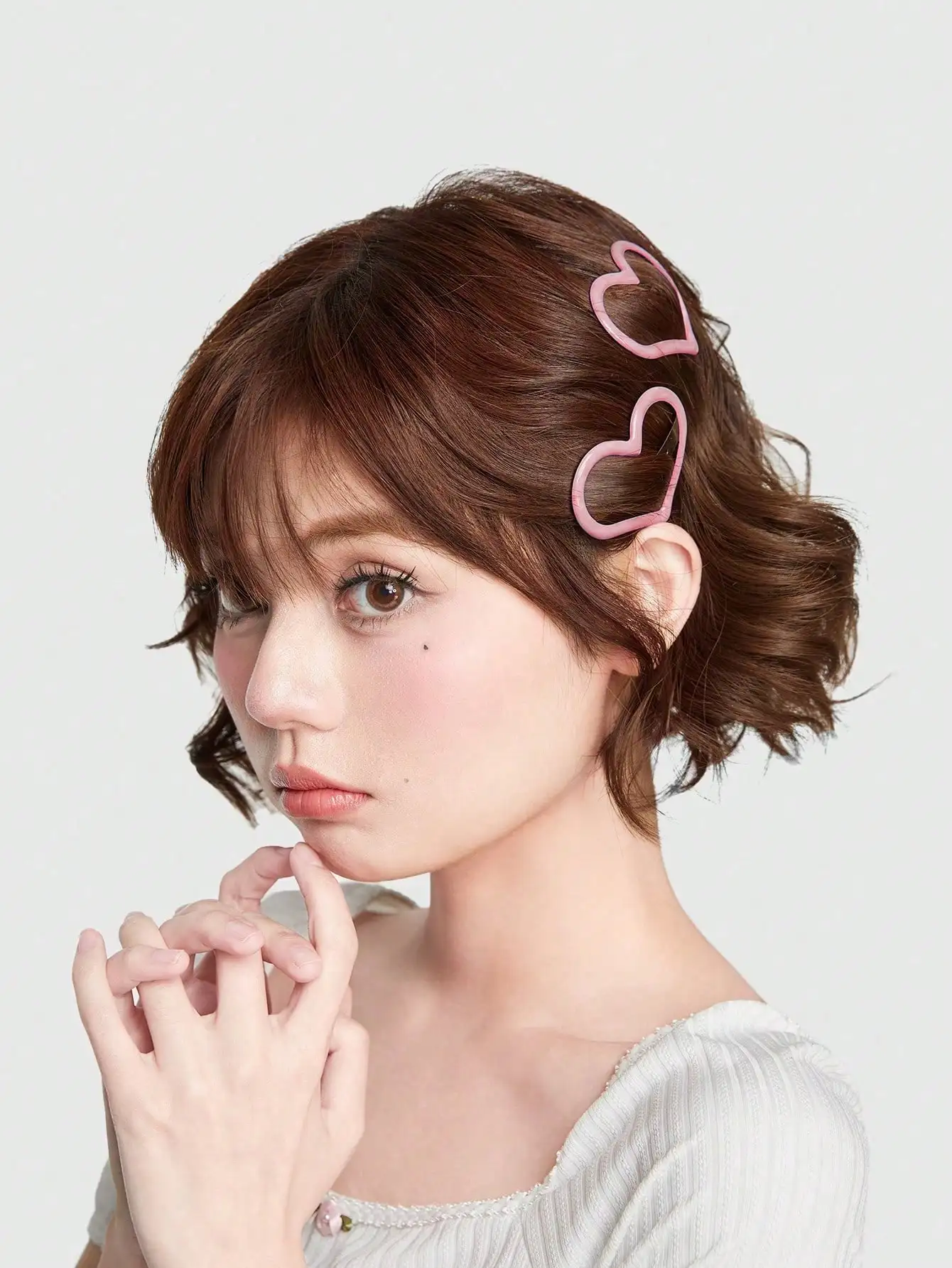 

2pcs Minimalist Sweet Cute High-Quality Pink Glitter Heart Hair Clips, Perfect For Women's Everyday Use