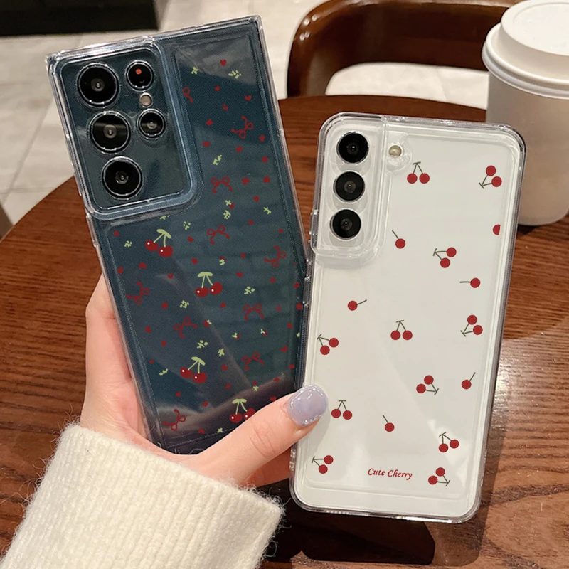 Kirschschleifen-Transparenthülle für Samsung Galaxy A57 A27 A37 A17 A16 A56 A36 A26 A15 A55 A54 S26 S24 S23 S22 Ultra Plus S25 FE Cover – Detail 1