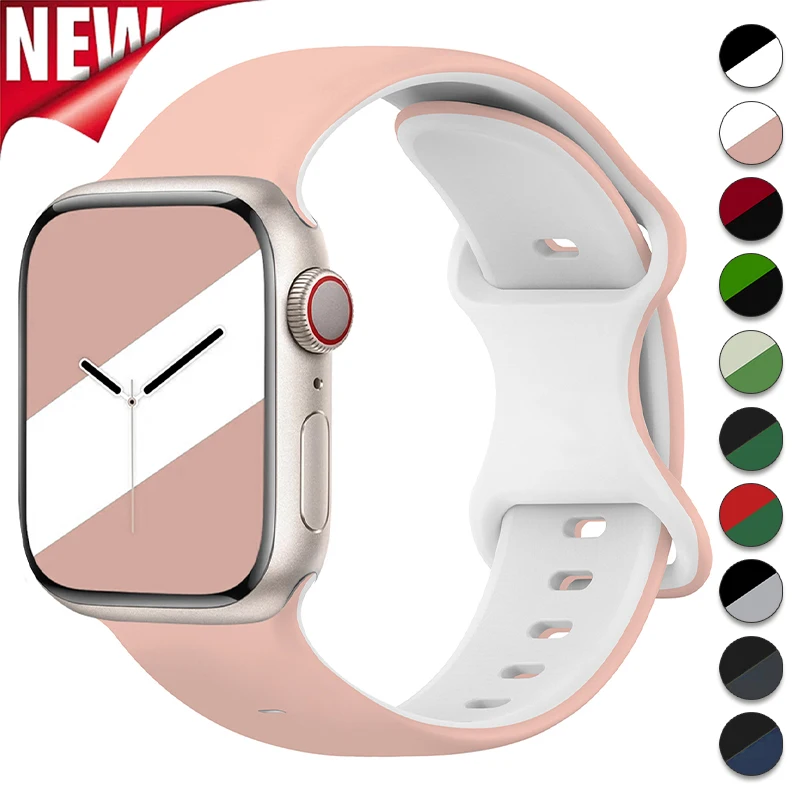 Two Tone Silicone Strap for Apple Watch Band Ultra 2 49mm 46mm 45mm 44mm 42mm 41mm 40mm Bracelet Iwatch Series 10 9 8 7 6 SE 5 4