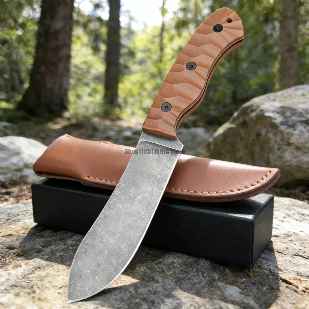 

Fixed Blade Outdoor Survival Knife with Cowhide Sheath Hunting Fishing Portable Holiday Gifts Sharp EDC Essential Equipment Tool