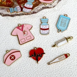 10pcs Cartoon Love Rescue Metal Charms Nurse Gauge Injection Enamel Alloy Pendant DIY Necklace Bracelet Earing Keyring Accessory