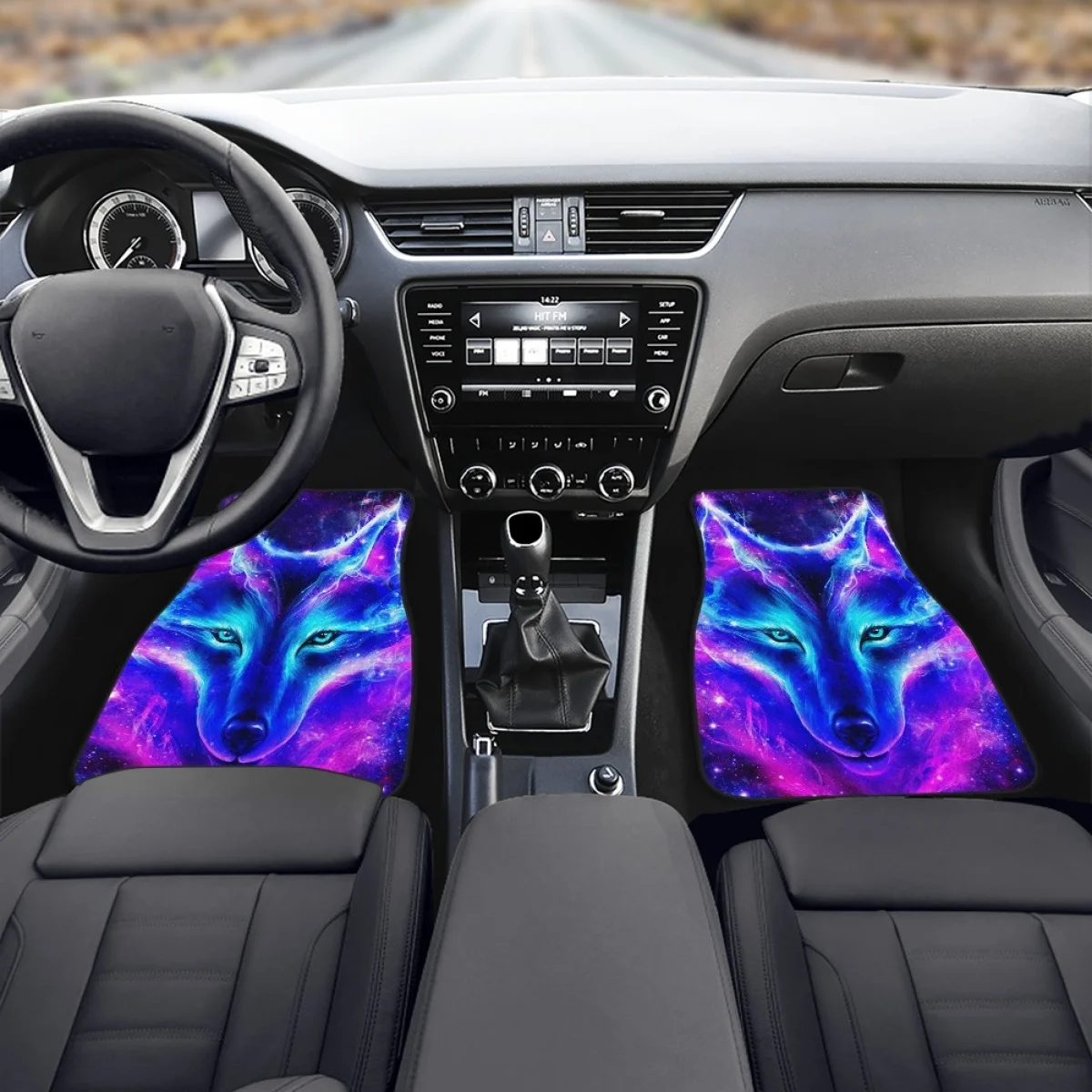 Gradient Purple Wolf Pattern Car Floor Mats for Women Automotive Interior Carpet Floor Non-slip Rugs SUV Decor Easy to Install