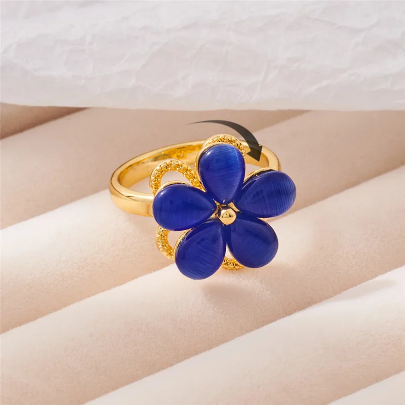 Exquisite Crystal Anxiety Rings For Women Fashion Daisy Rose Sunflower Anti Stress Fidget Spinner Ring Teens 2024 Aesthetic Gift