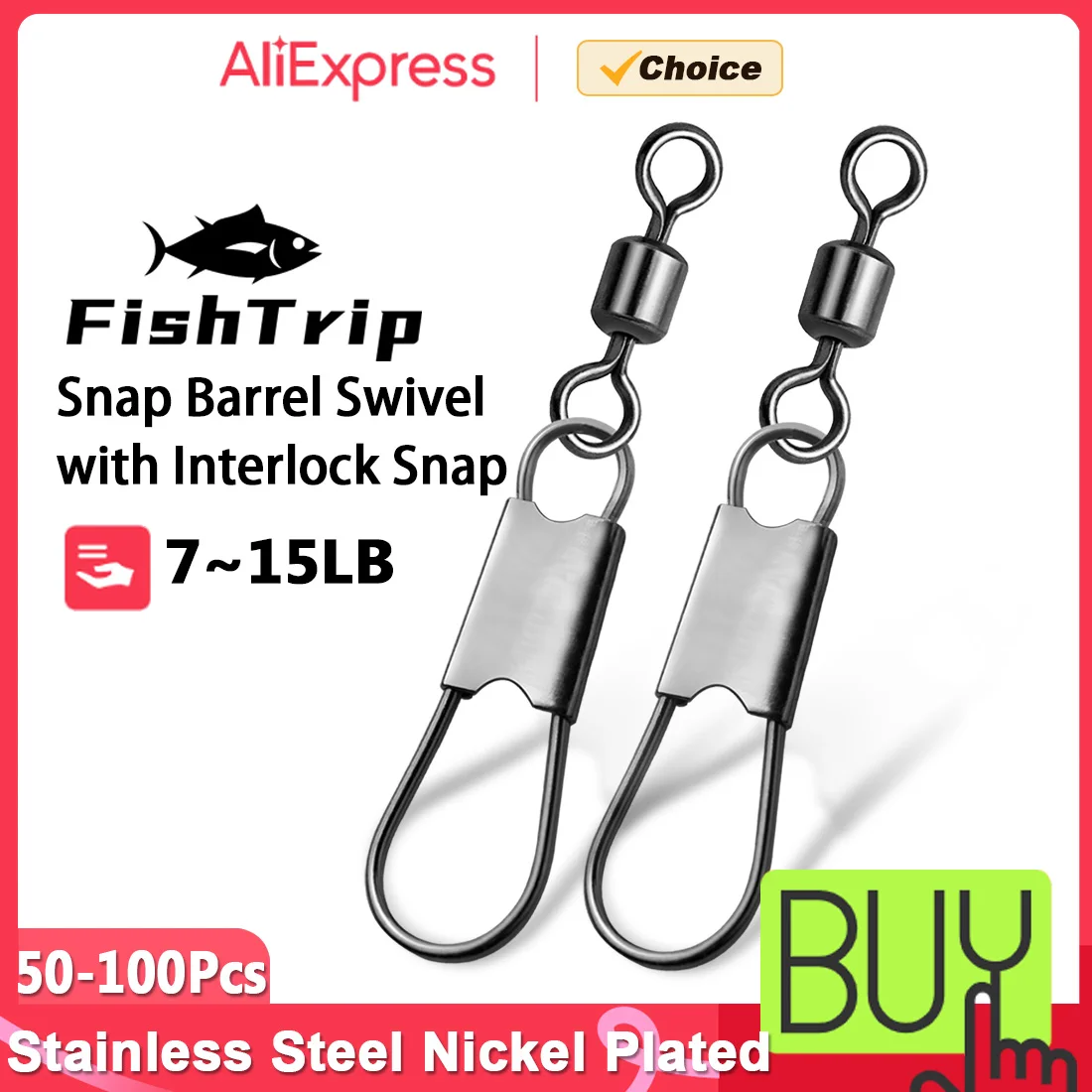 FishTrip Pesca Giratória Snap Barrel Giratória com Interlock Snap Aço Inoxidável Mudança Rápida Clipe de Pesca com Rolamento Giratório